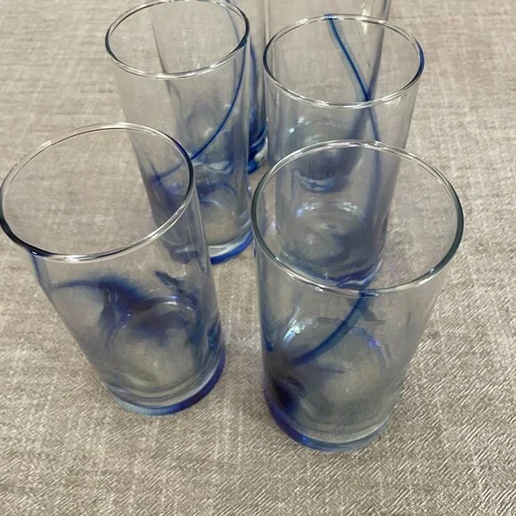 NAUTICA HOME COBALT BLUE SWIRL DIMPLED DRINKING GLASSES SET OF 6 16 OZ - Picture 2 of 5